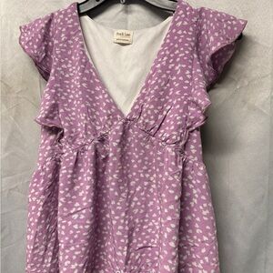Peach Love California Lavender & White Printed Flutter Sleeve Dress